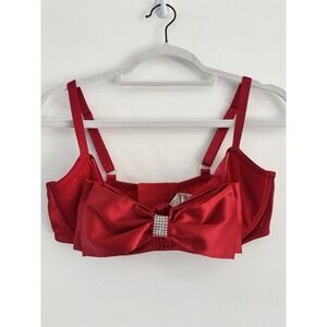 Victoria's Secret Red Satin Bra With Rhinestone‎ Bow, Size 36DD E80